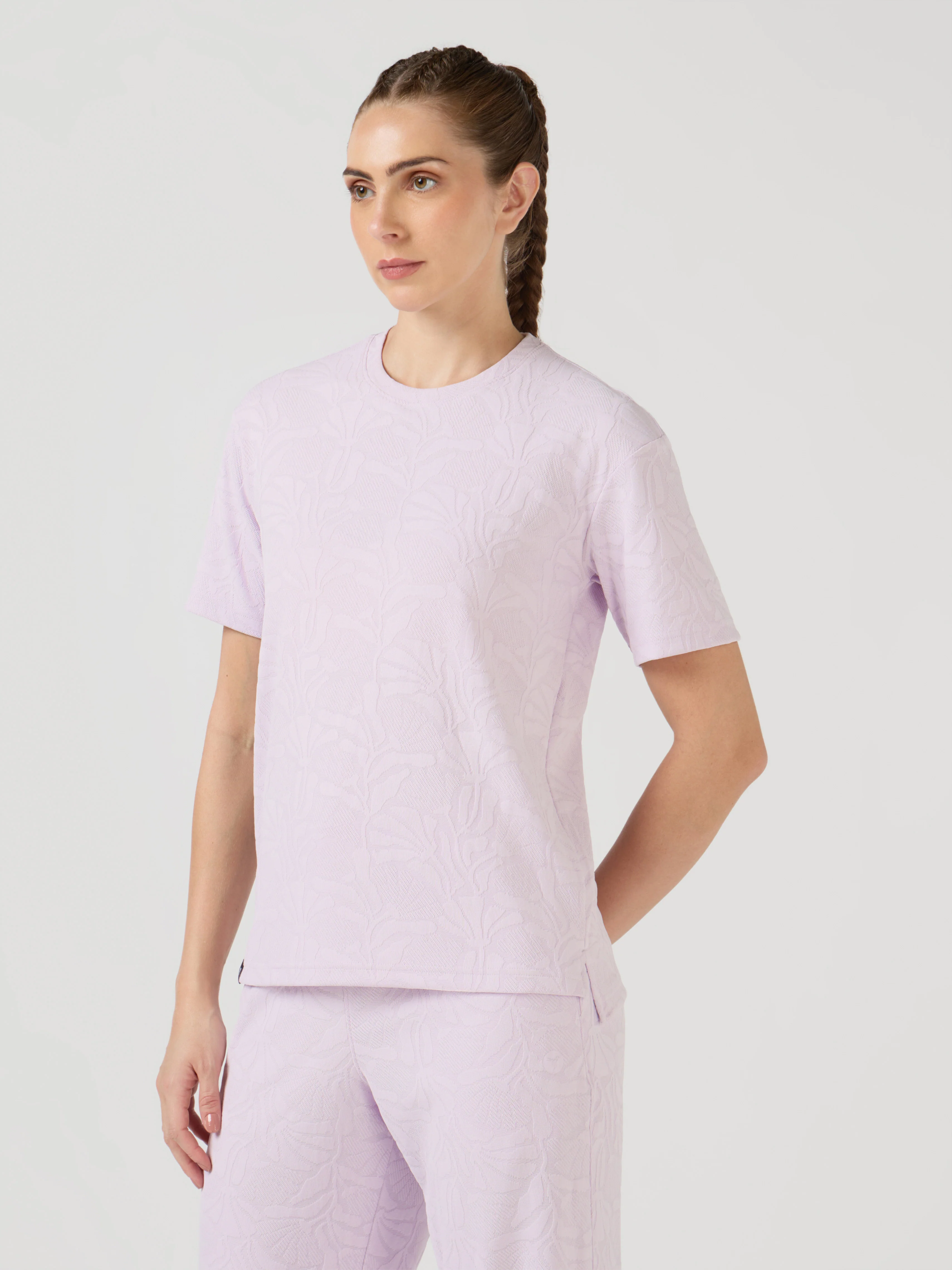 Women Textured Relaxed Fit Round Neck T-shirt with COTFLEX - Image 3