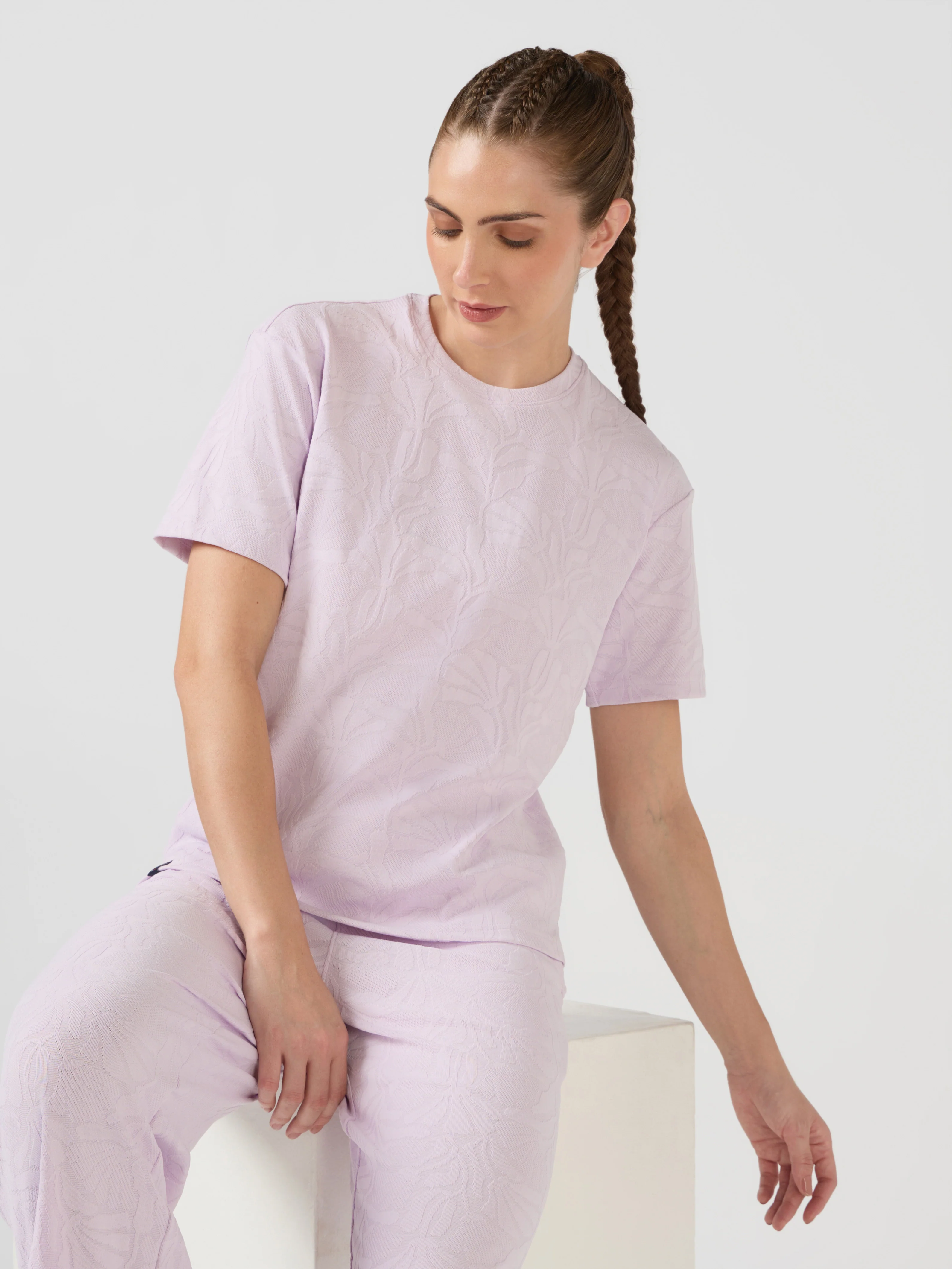 Women Textured Relaxed Fit Round Neck T-shirt with COTFLEX - Image 4
