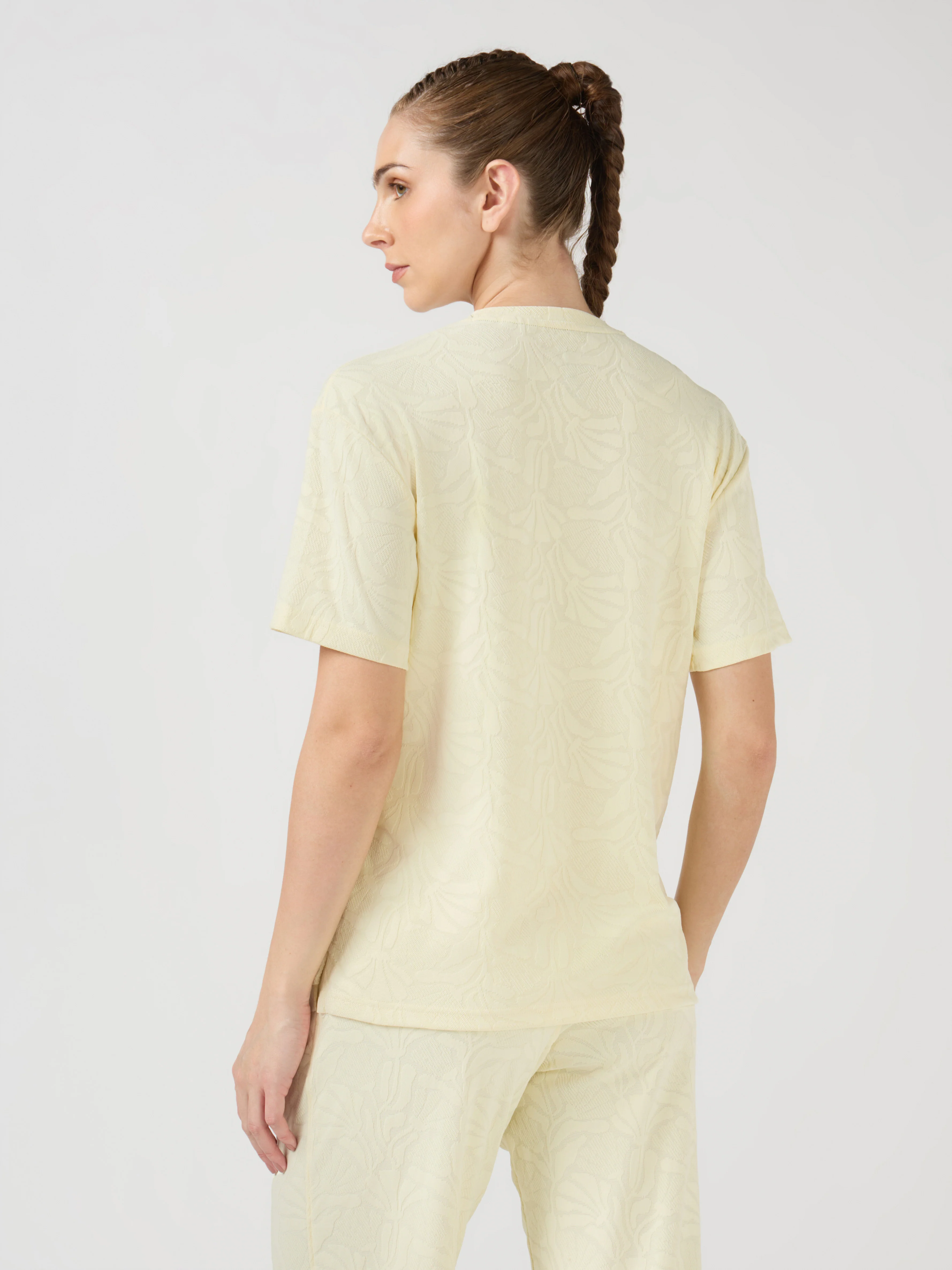 Women Textured Relaxed Fit Round Neck T-shirt with COTFLEX - Image 3