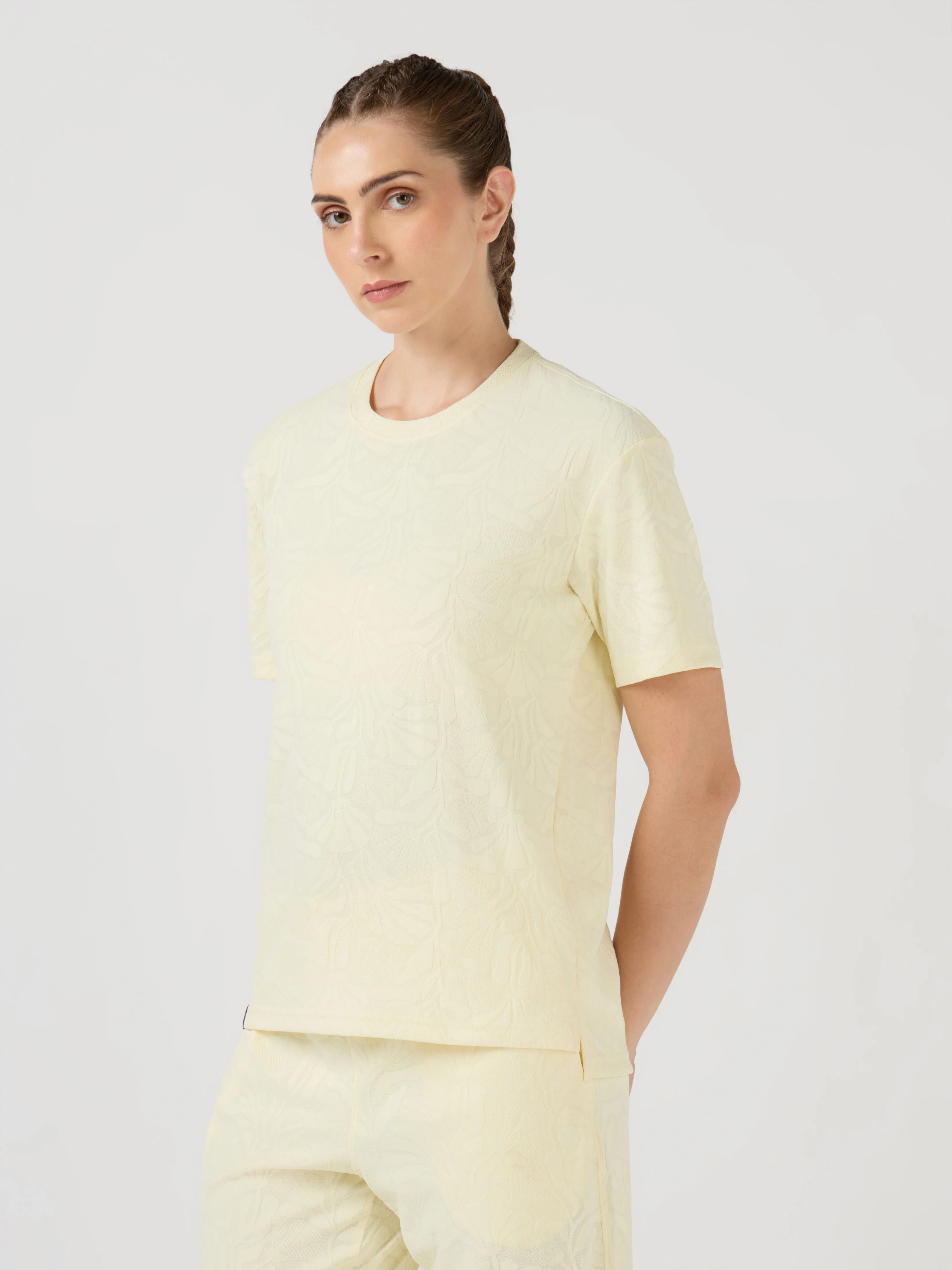Women Textured Relaxed Fit Round Neck T-shirt with COTFLEX - Image 4