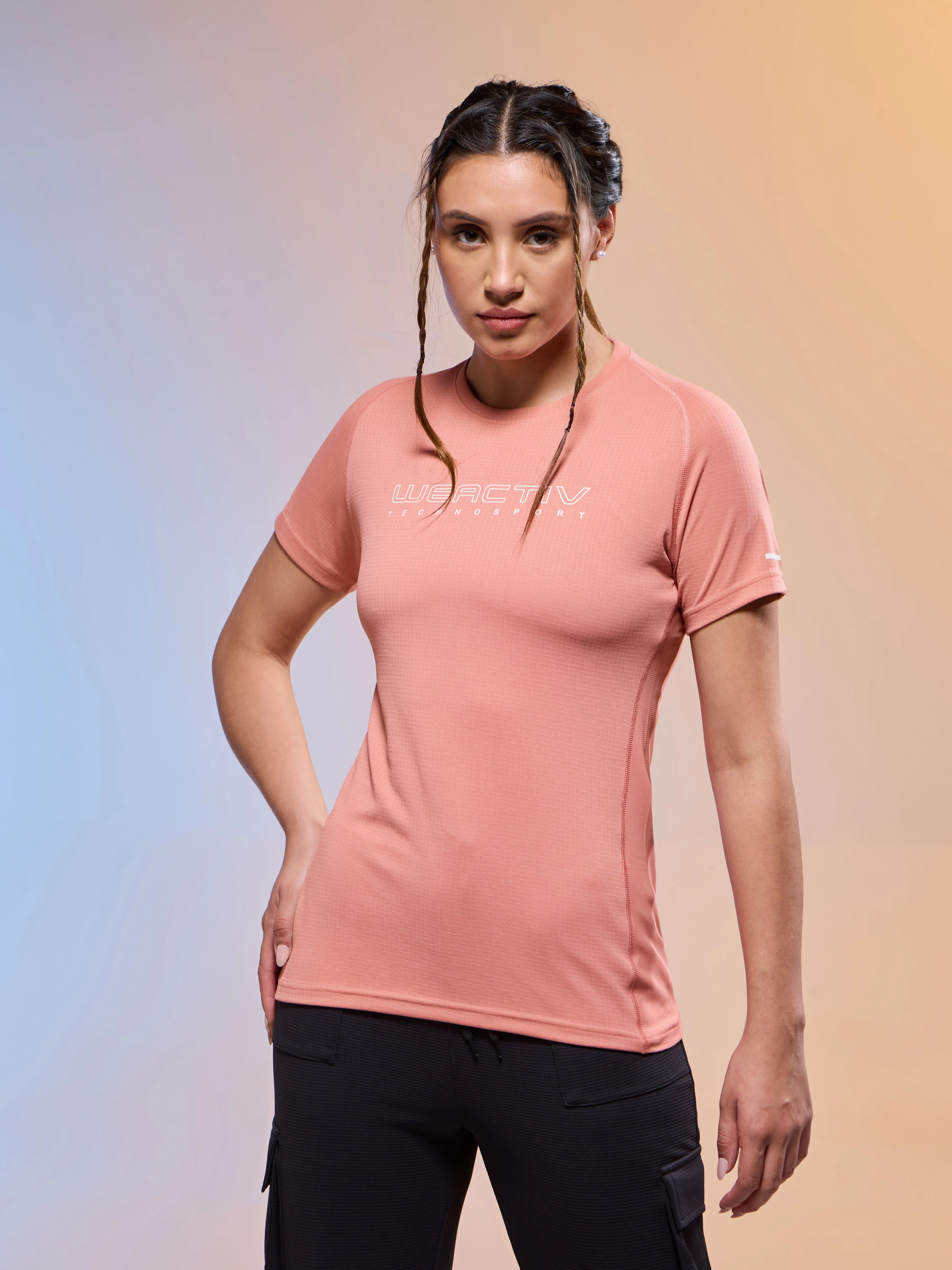 Women Typography Print Regular Fit Round Neck Sports Tee with TECHNOCOOL+ - Image 2